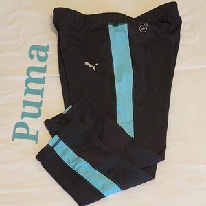 PUMA Cool Cell Black With Turq Stripe Crop Mesh Active Capri Leggings Sz: M